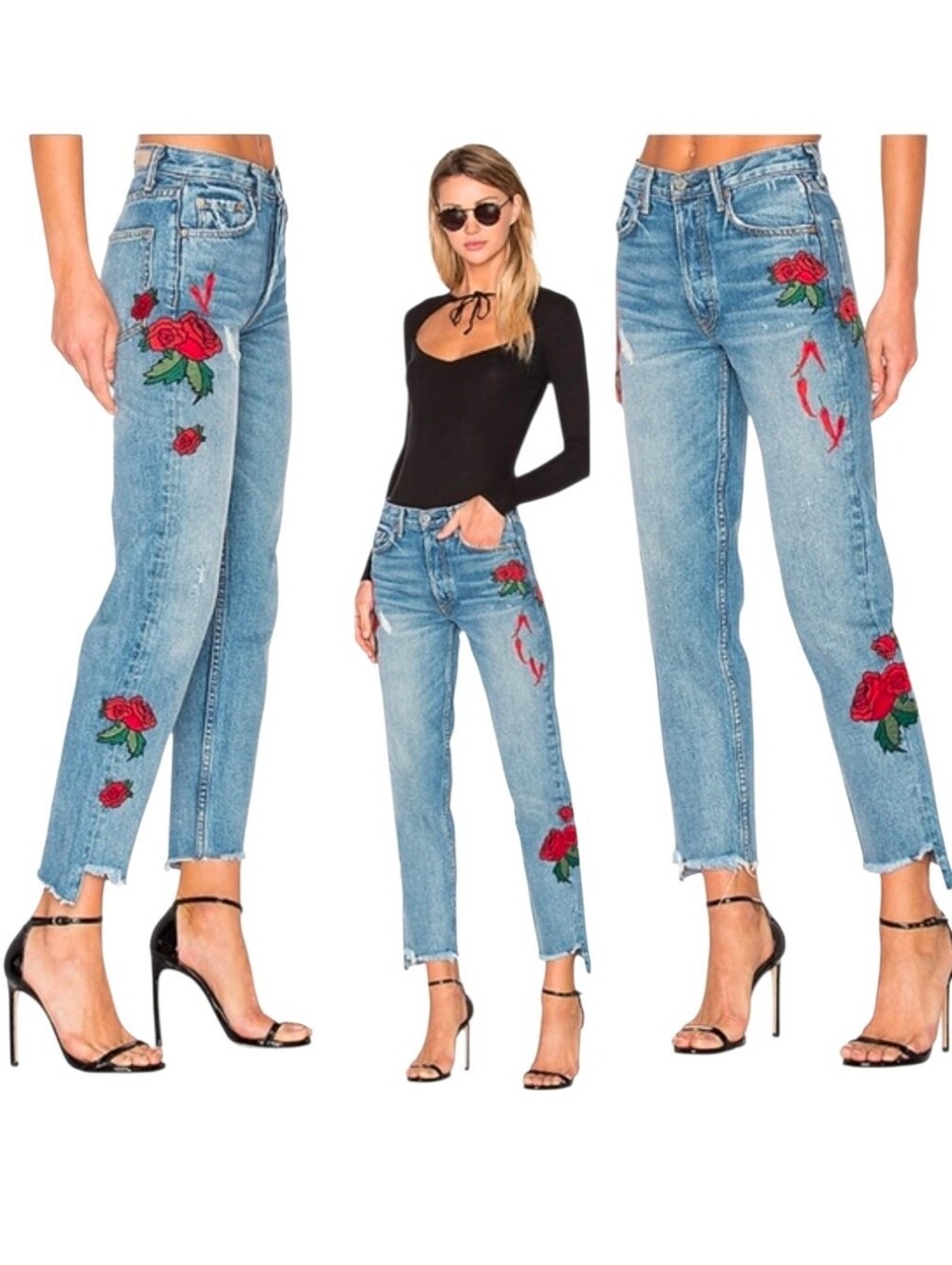 GRLFRND x REVOLVE Helena Embroidered High-Rise Straight Leg Jeans Size 27